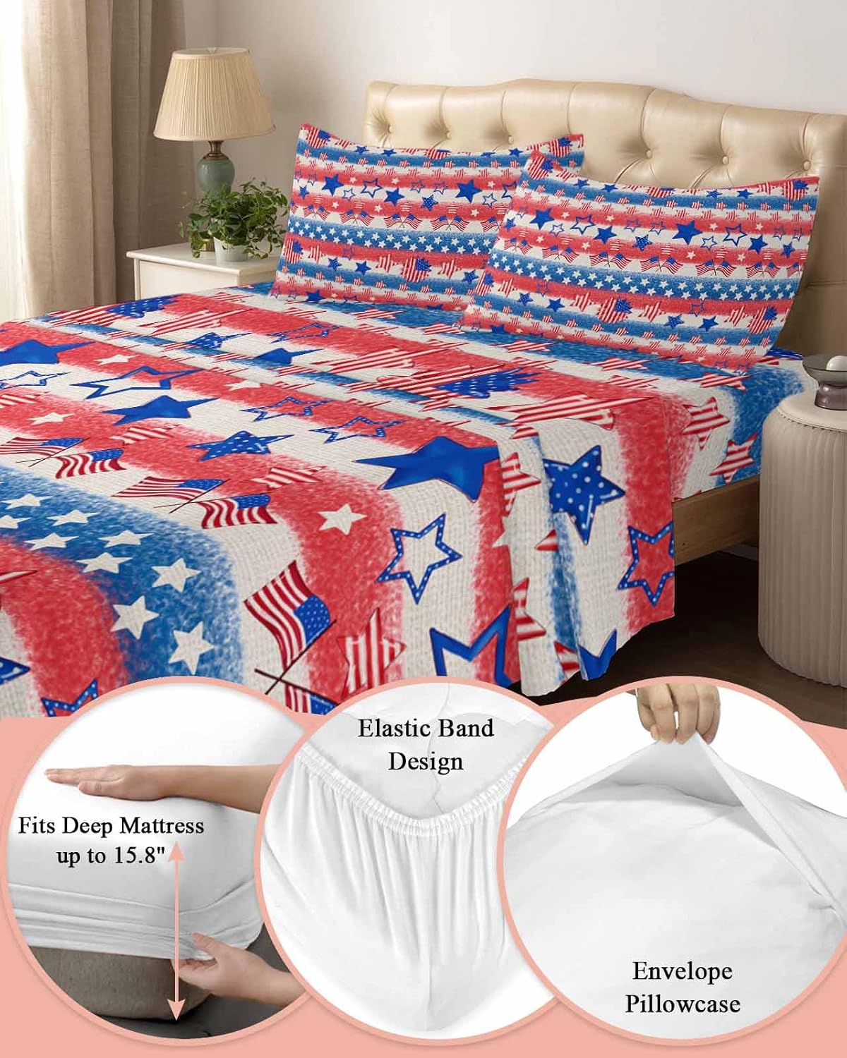 Boanket 4th of July King Sheet Set 4 Piece