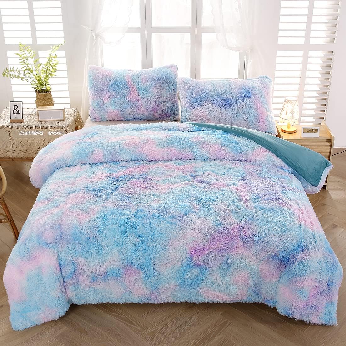SUCSES Tie Dye Plush Duvet Cover Set Full Size