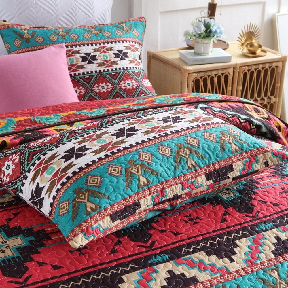 ENASAL Reversible Striped Bohemian Bedspread Set King Size