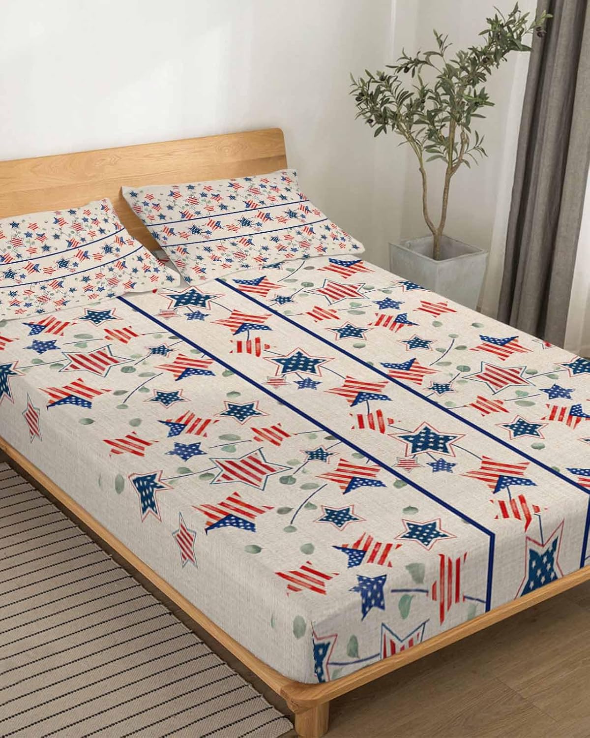 Boanket Cal King Sheet Set 4th of July 4 Piece Microfiber Bedding