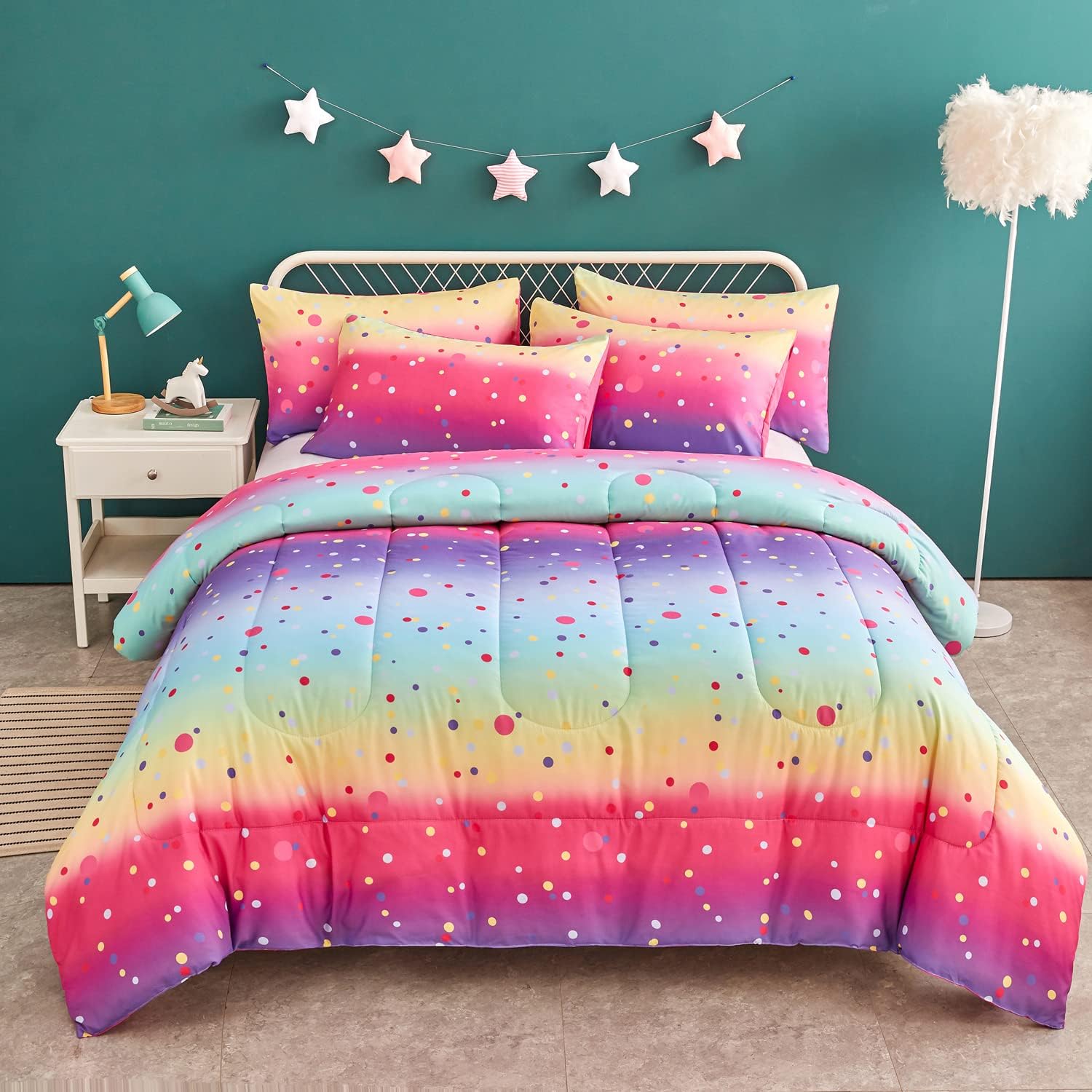 Yogeneg Rainbow Polka Dot Comforter Set Twin Size