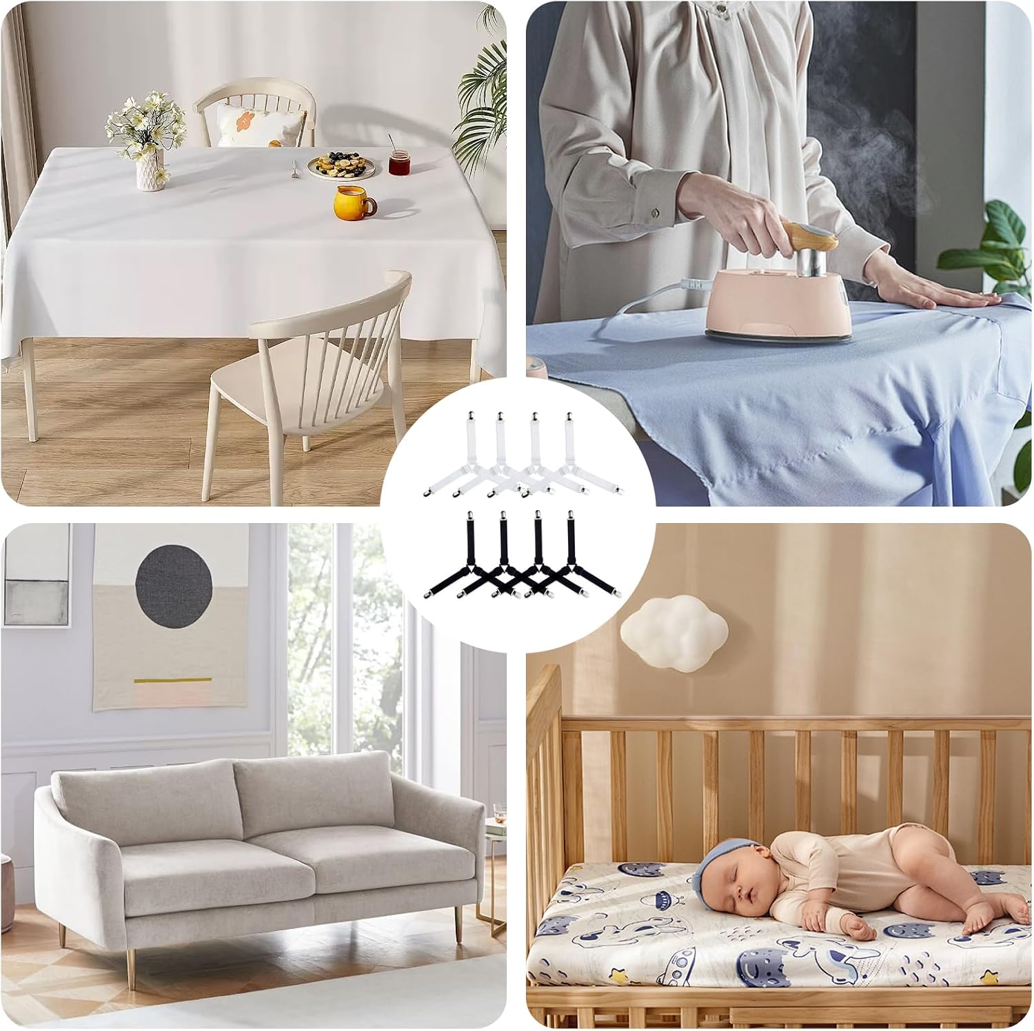 8 Bed Sheet Holder Straps with Metal Clips