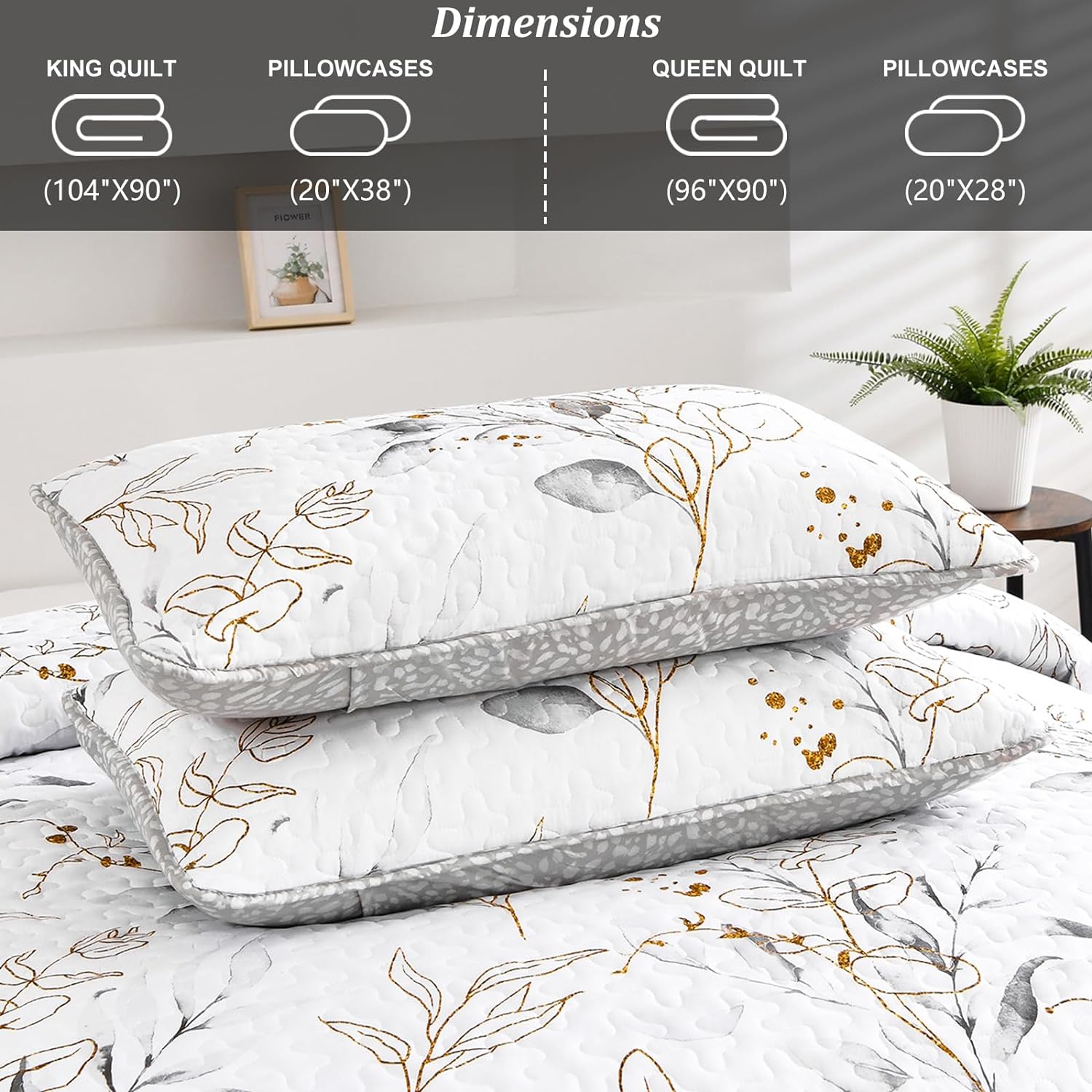 Anibedding Grey Quilt Set 3 Piece Reversible