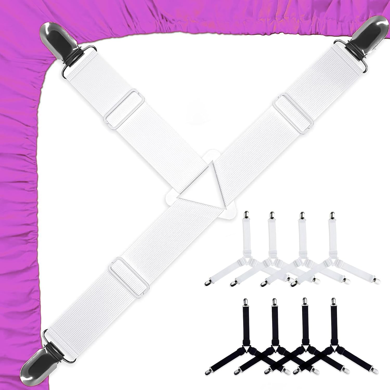 8 Bed Sheet Holder Straps with Metal Clips