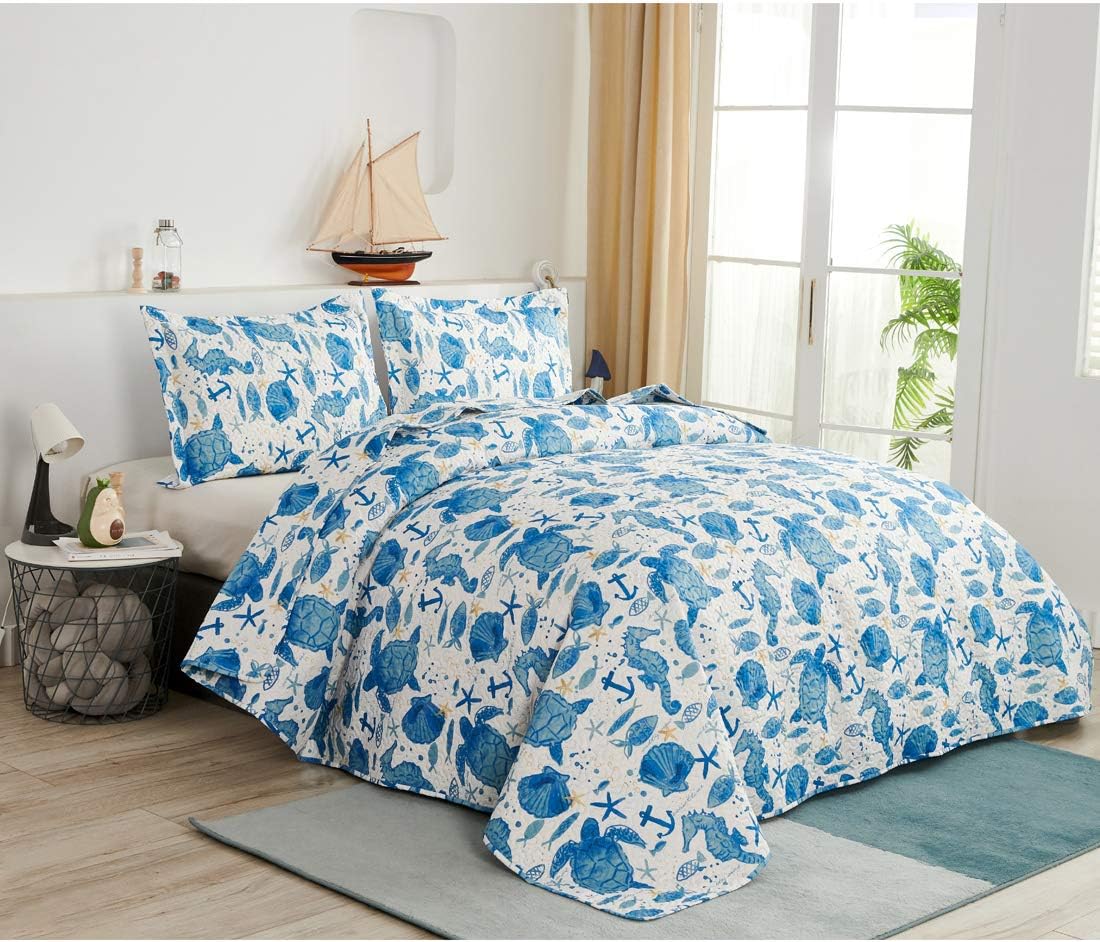 Oliven Ocean Themed Shell Quilt Set Queen Full Size