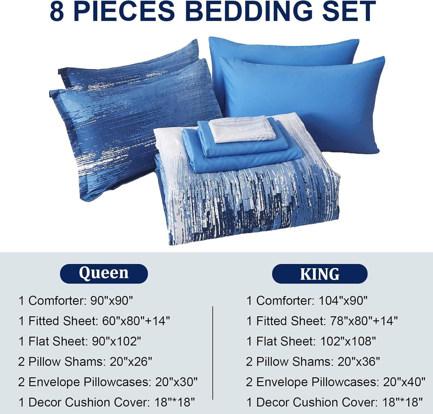 Dinjoy Ombre Blue Comforter Set Twin Size Reversible