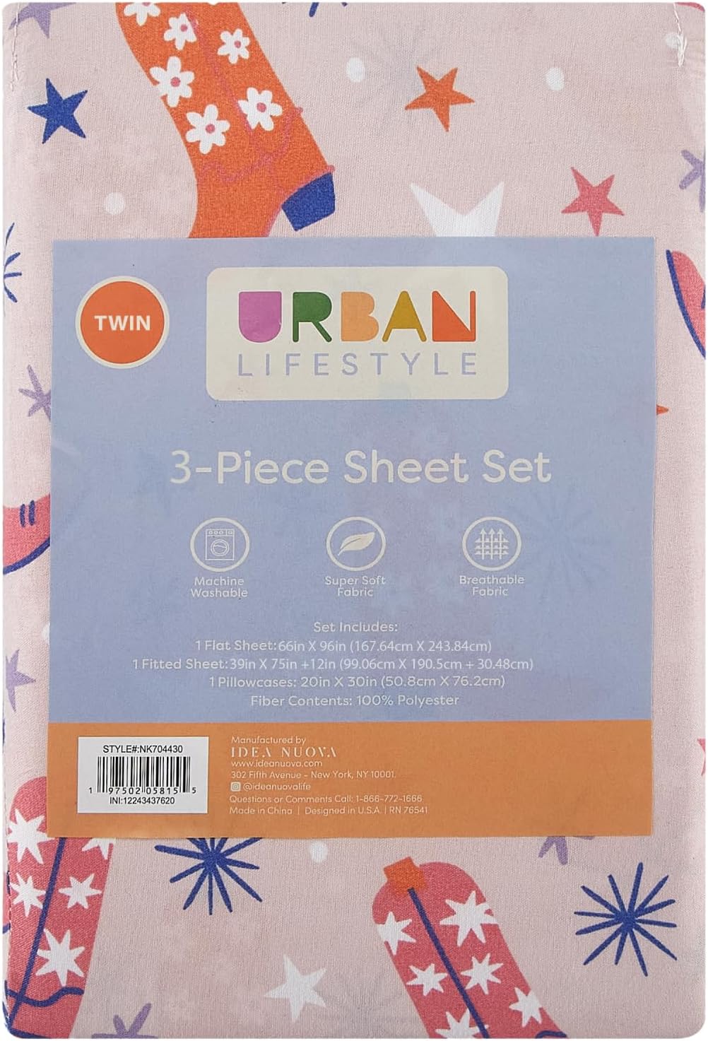 Urban Lifestyle 3 Piece Twin Sheet Set with Cowboy Boots Design