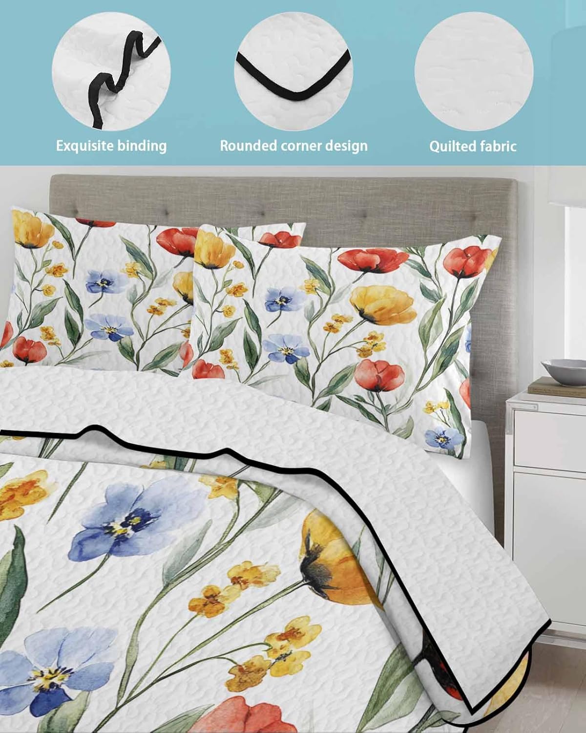 Chucoco Twin XL Quilt Bedding Set Soft Microfiber Coverlet with 2 Pillow Shams