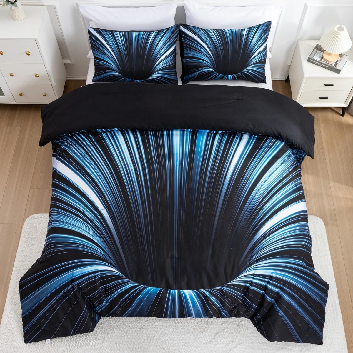 NTBED 3D Geometric Comforter Set for Kids Boys Teens Blue Twin