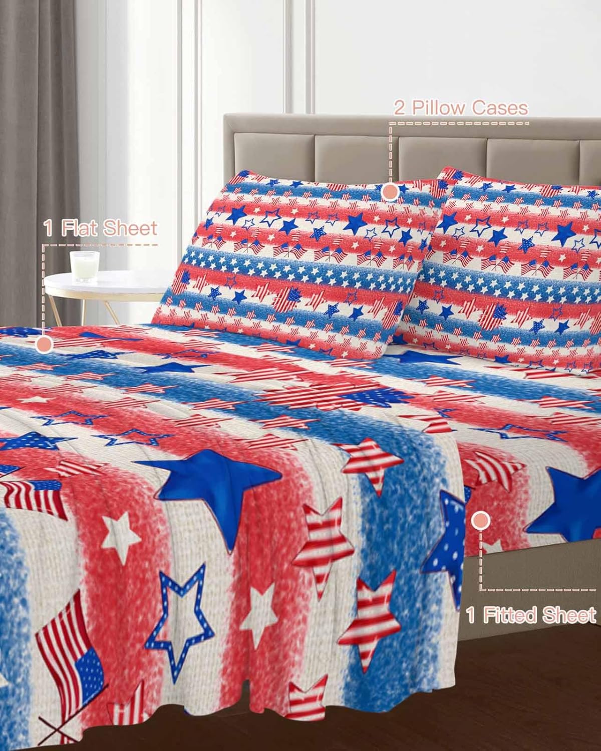 Boanket 4th of July King Sheet Set 4 Piece