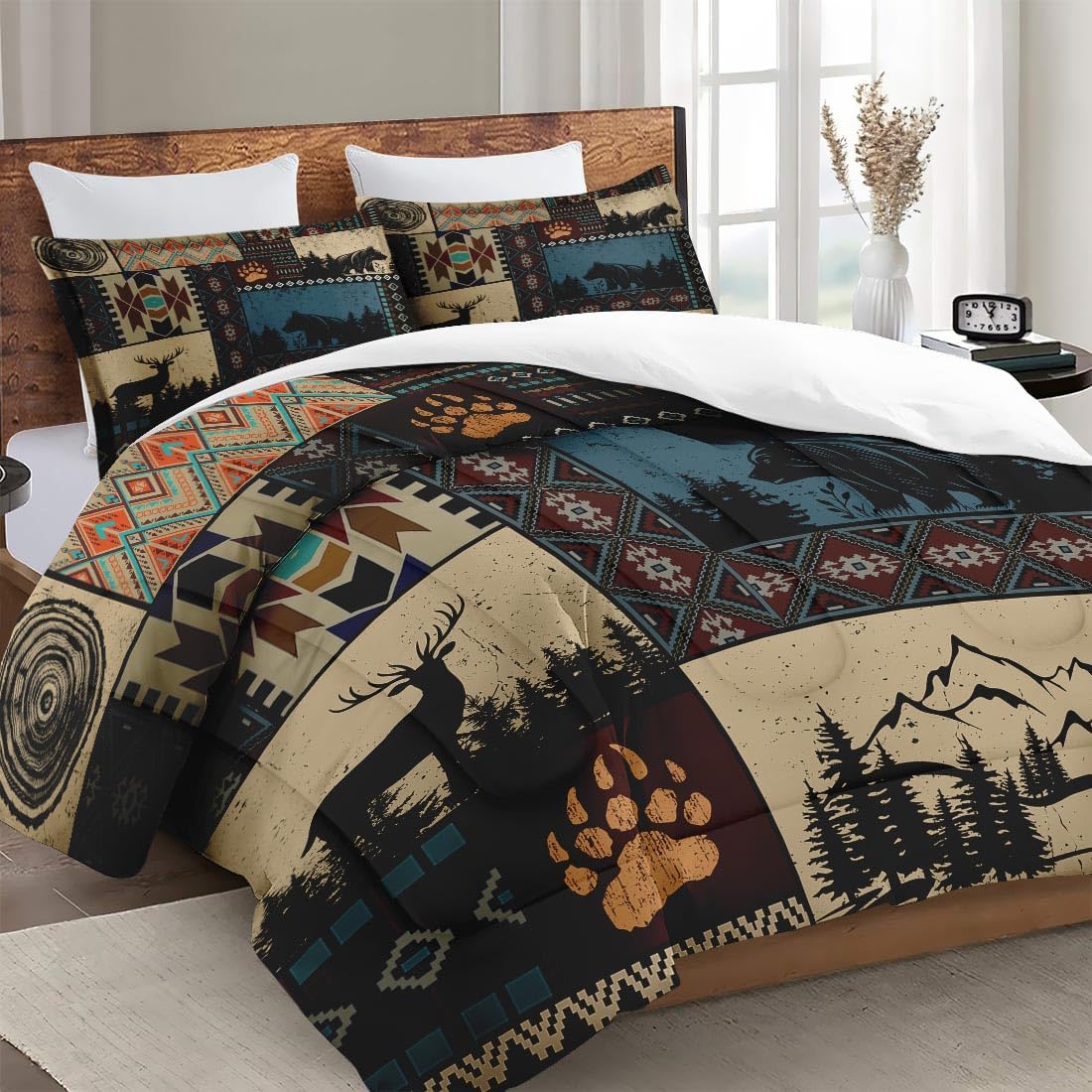 WeCozy Twin Comforter Set with Pillowcase Black White Abstract Animal Print