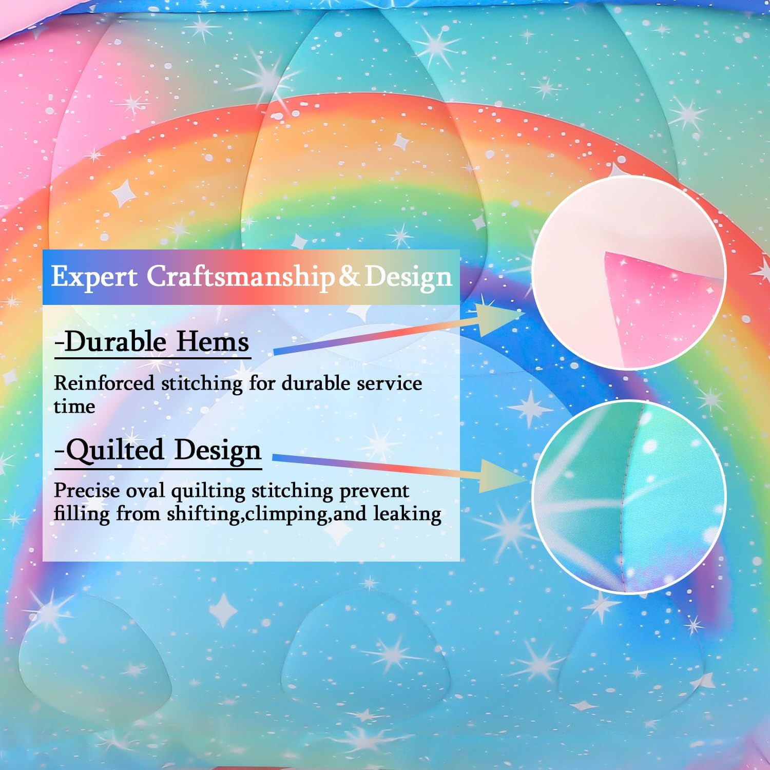 JQinHome Rainbow Comforter Set for Teen Girls