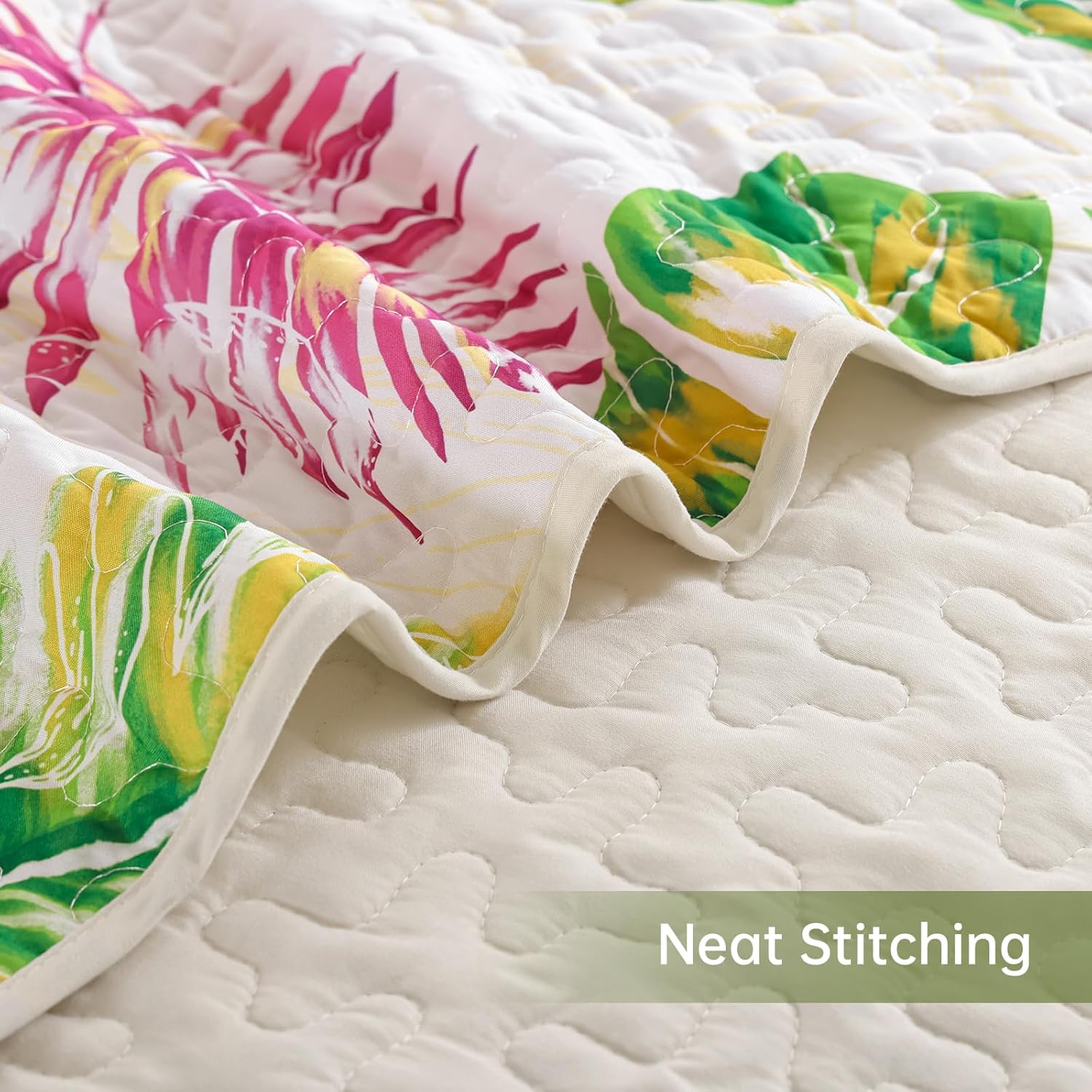 Luxudecor Tropical Plants Queen Quilt Set 3 Pieces