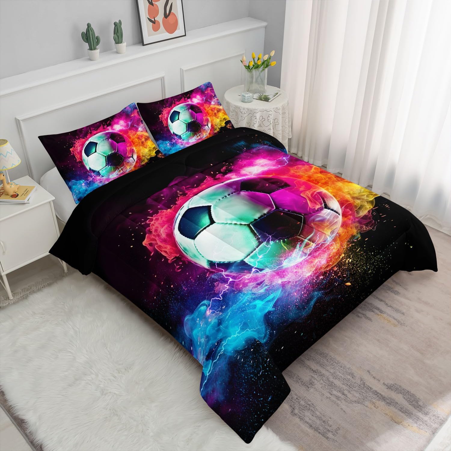 Kids Flame Soccer Comforter Set with 2 Pillowcases 1