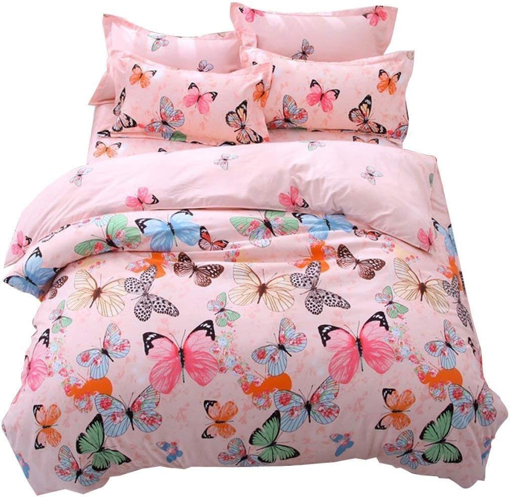 Feelyou Kids Duvet Cover Set Twin Size Pink Butterfly Print