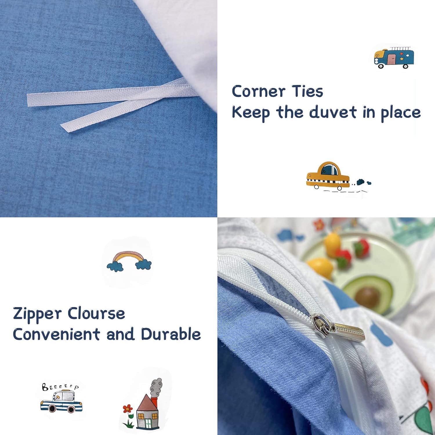 Kids Car Duvet Cover Set Twin Size - 100 Cotton