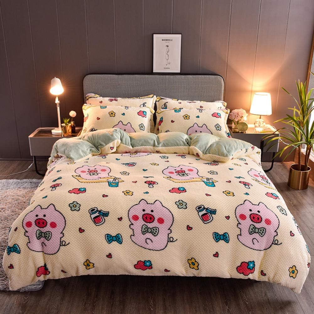 Geekcook Flannel Duvet Cover Set 4-Piece Autumn Winter Warm