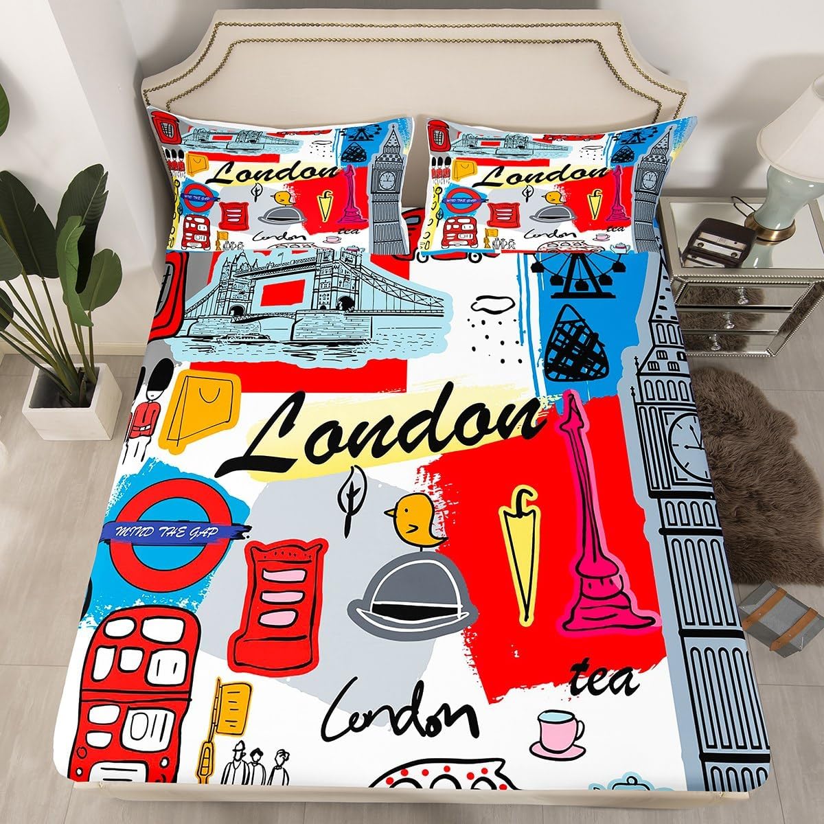 Feelyou London Themed Fitted Sheet Set Kids 1