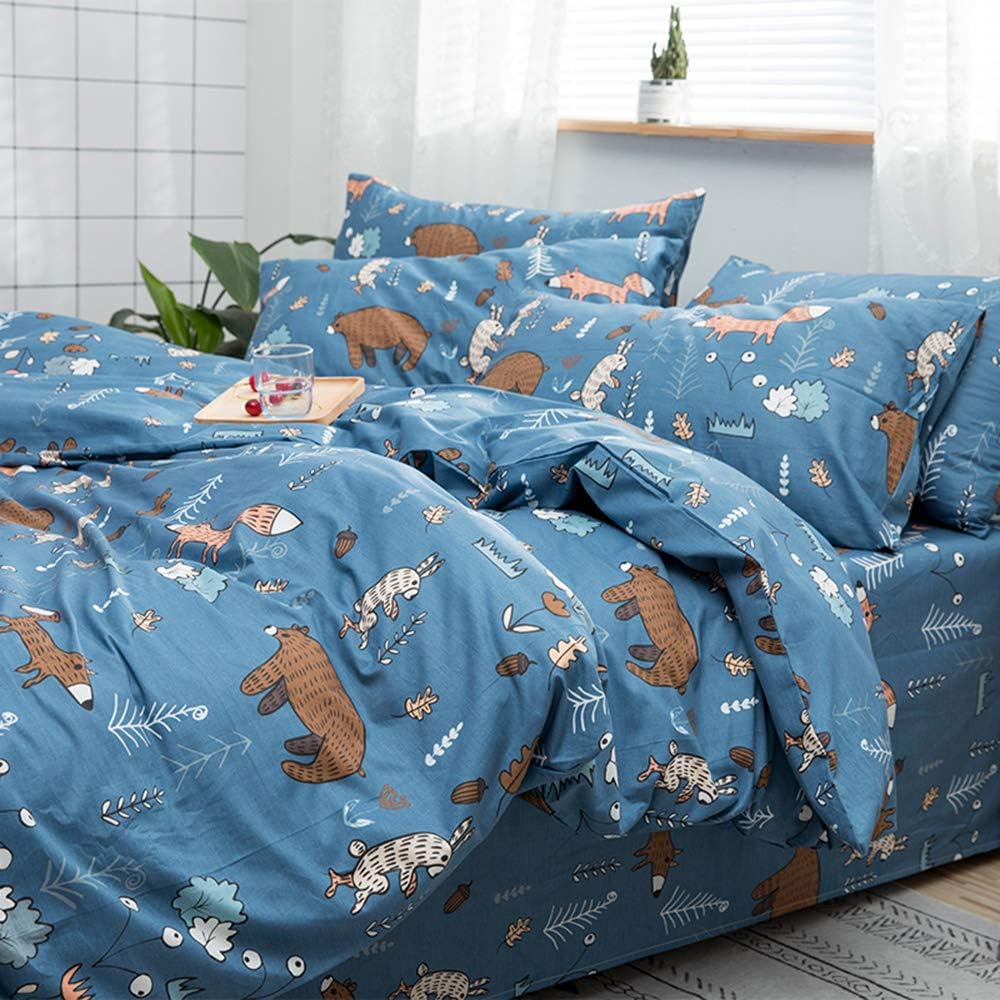 CLOTHKNOW Kids Bear Duvet Cover Set 3Pcs Navy Blue