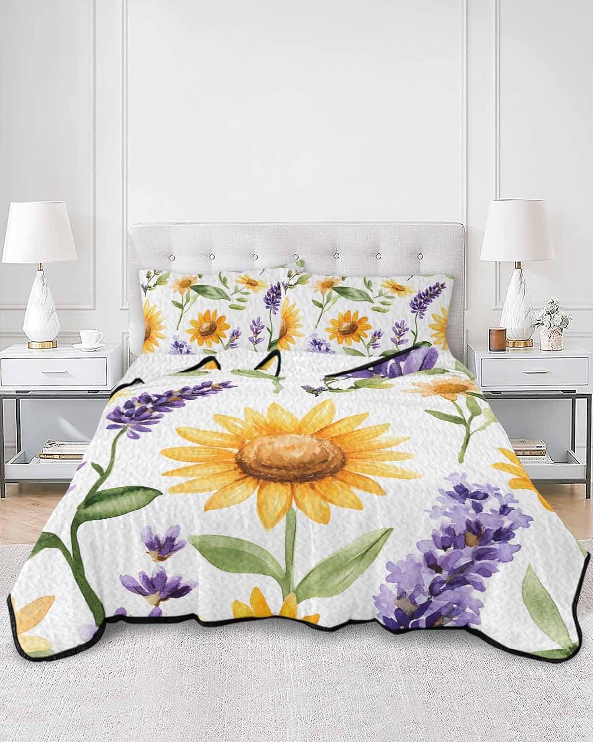 Chucoco Twin XL Quilt Bedding Set Watercolor Pattern