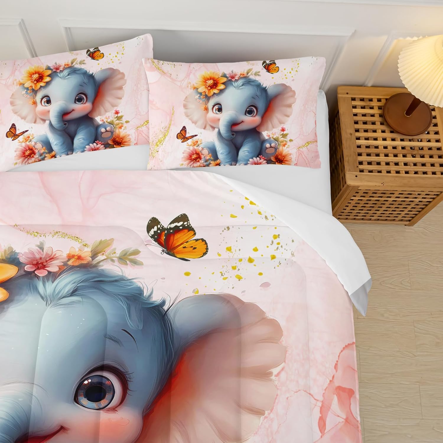 Marble Print Elephant Comforter Set Twin for Kids