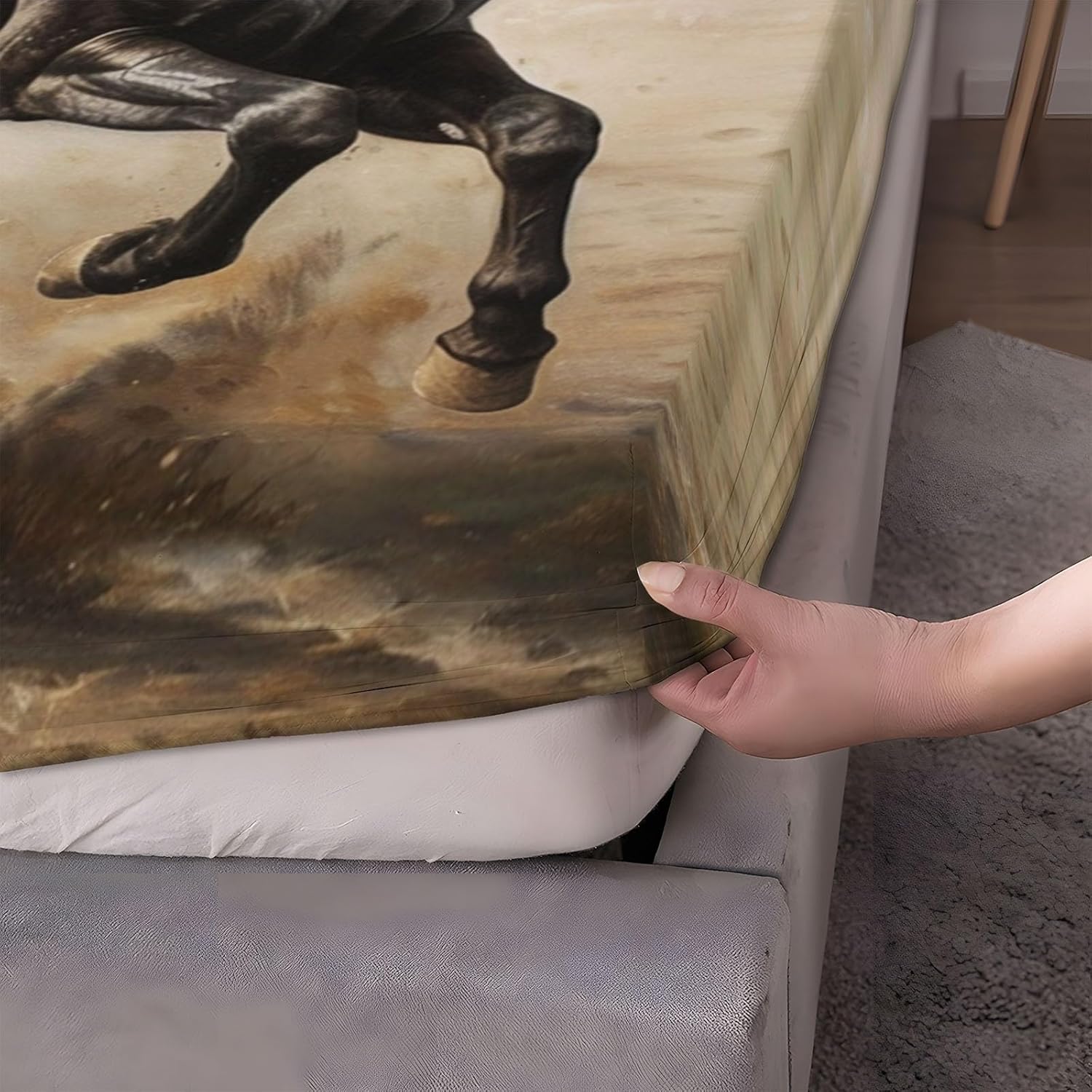 3D Animal Black Horse Bed Sheet Set 4pcs California King 1