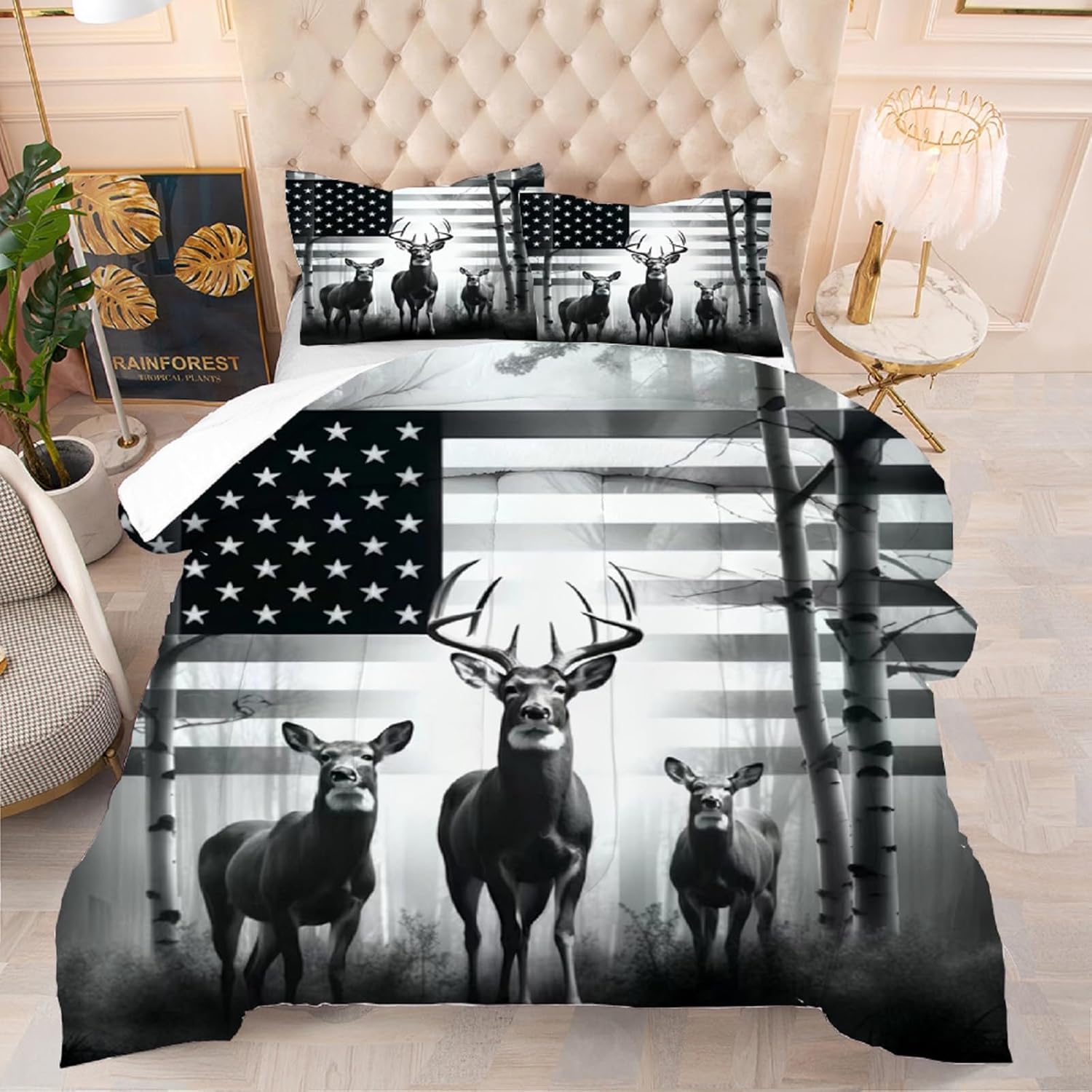 Kxry USA Flag Comforter Set Twin Size Quilt