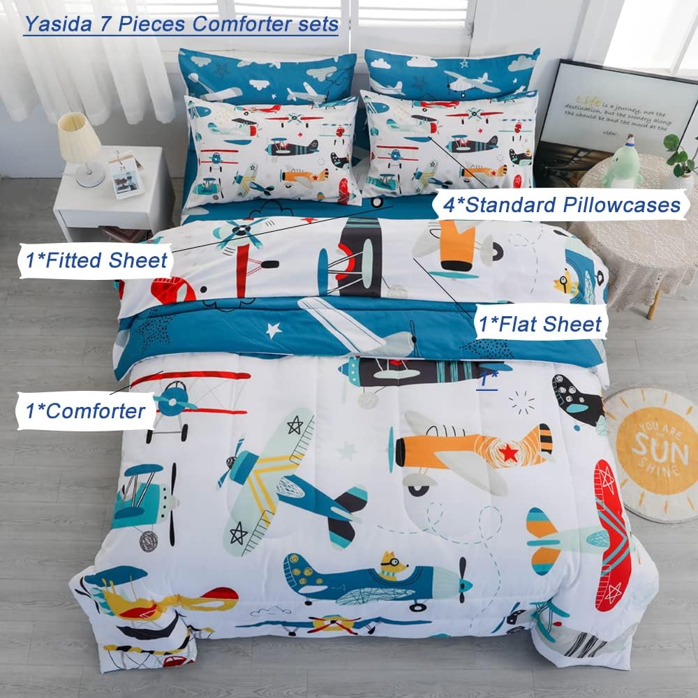 Yasida 7 Piece Airplane Bed in a Bag Set for Kids