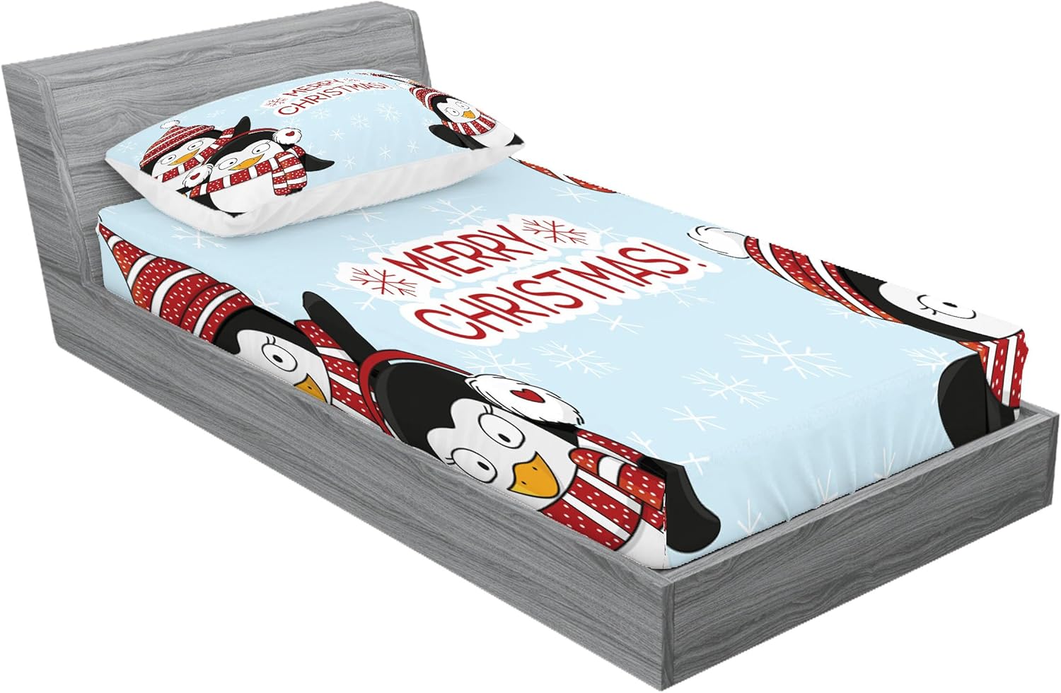 Ambesonne Christmas Penguins with Hats Scarf Sheet Sham Set
