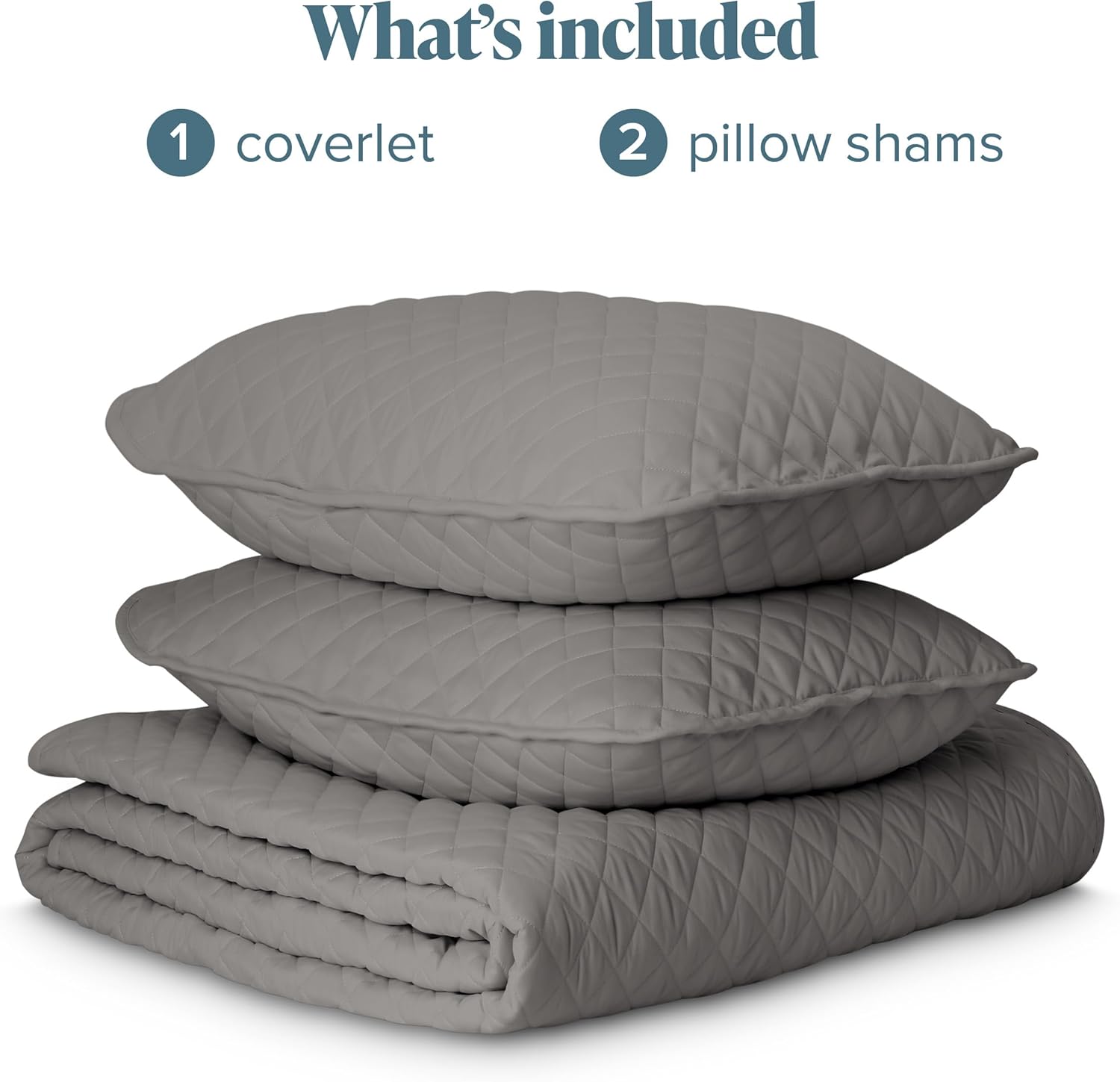 Bare Home Coverlet Set - 3 Piece Full Queen Grey Bedspread