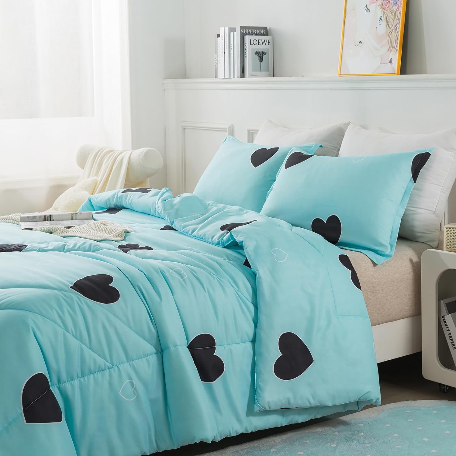 Heart Pattern Girls Comforter Set Twin Size