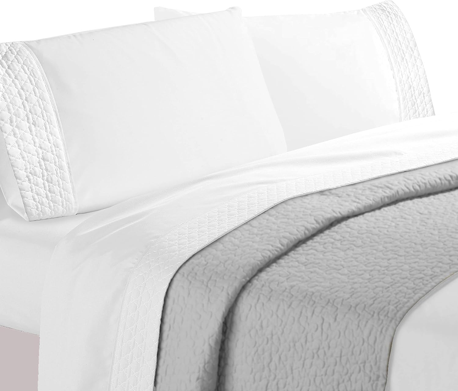 Elegant Comfort 4-Piece Quilted Bed Sheet Set - White