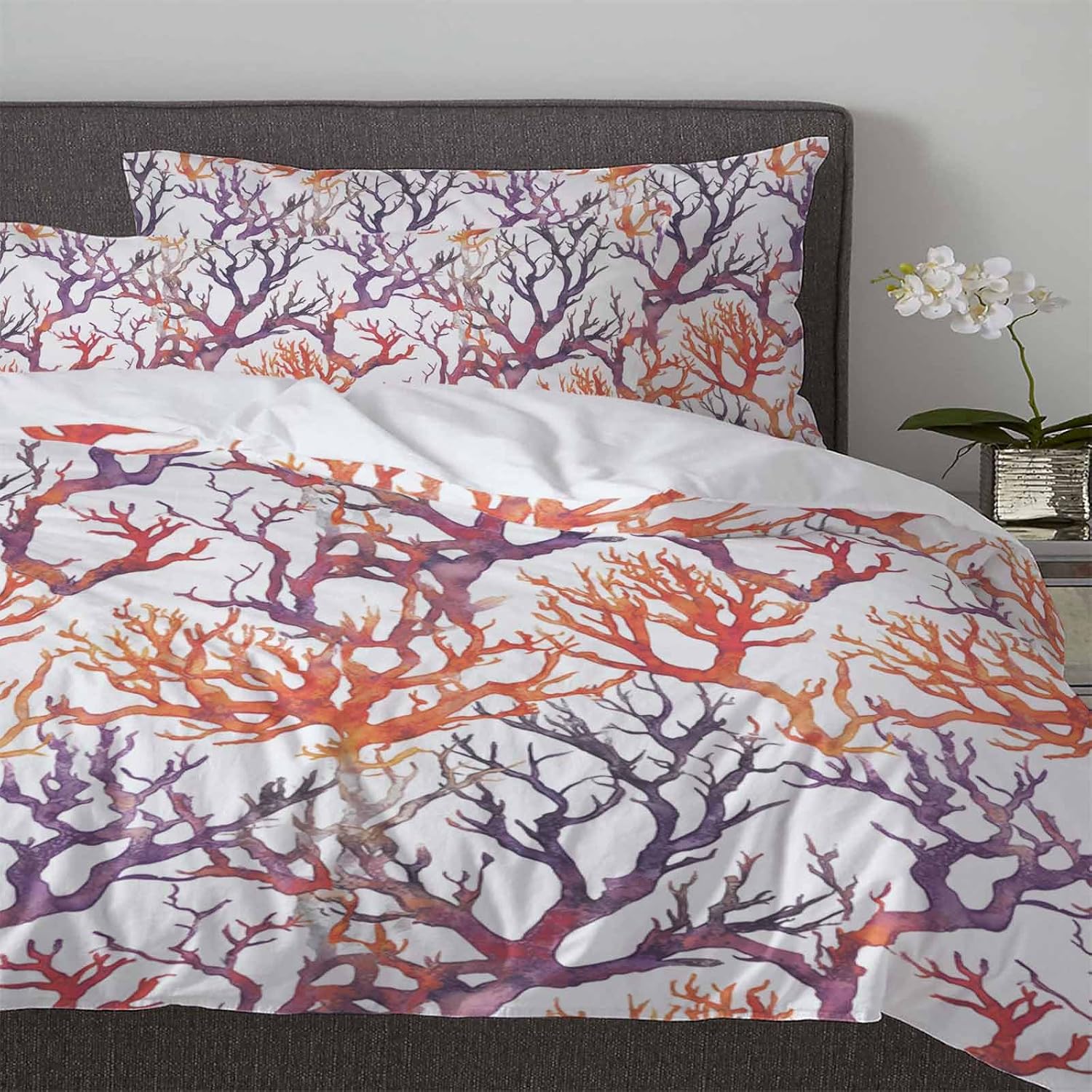 3-Piece Coral Coastal Duvet Set with Zipper