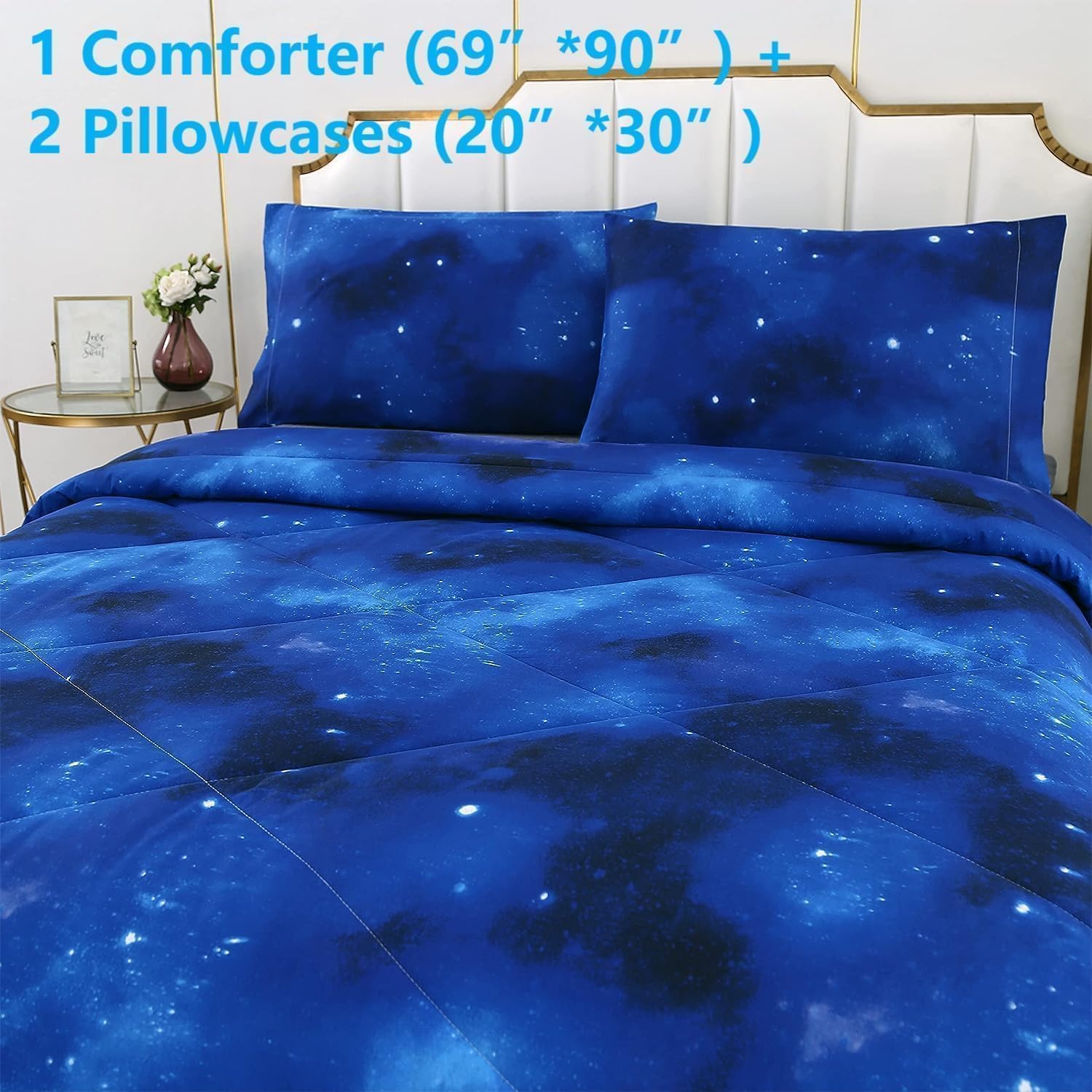 SDIII 3PCS Blue Galaxy Comforter Set Twin