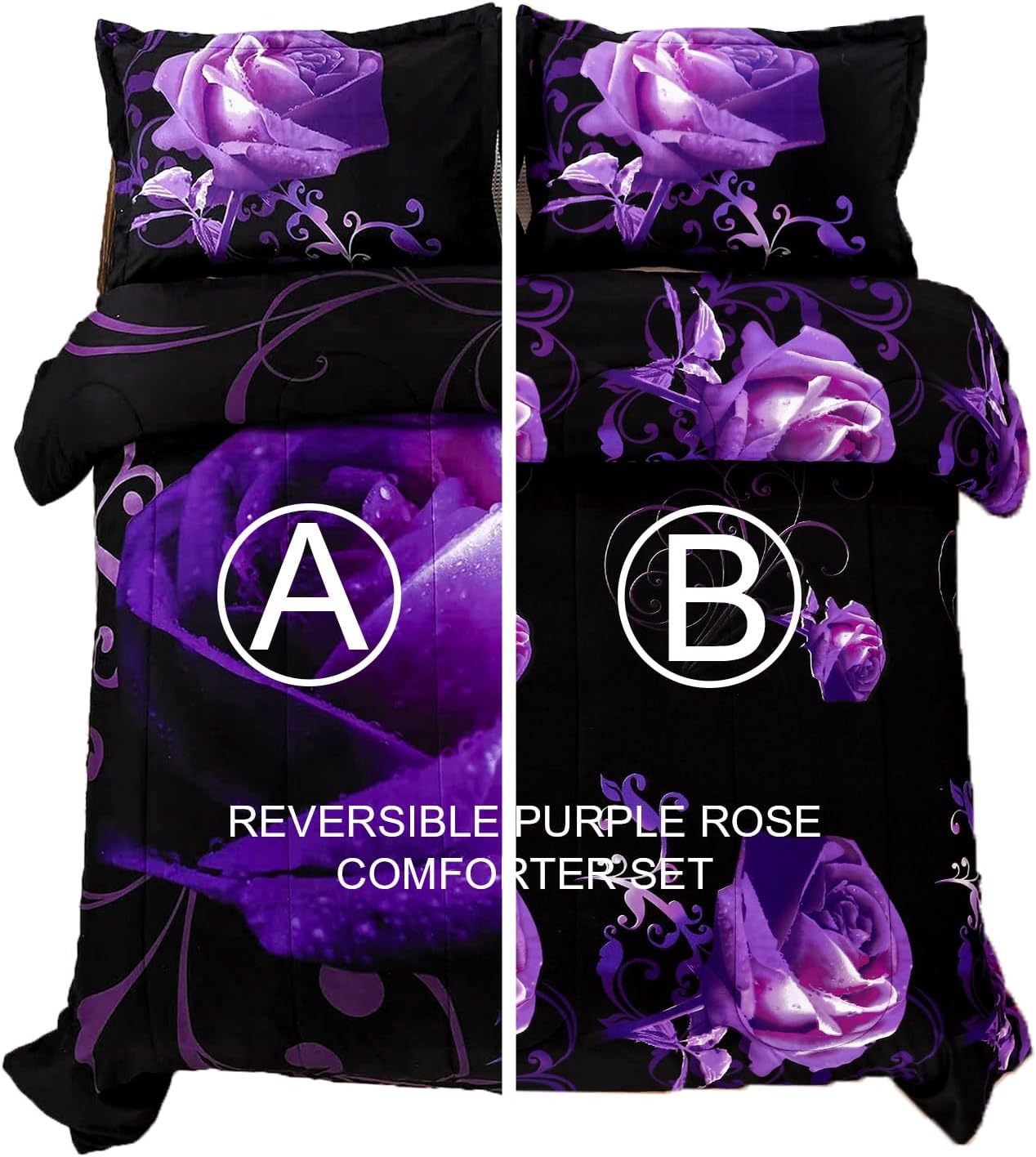 WONGS BEDDING Purple Rose Comforter Set Twin Reversible