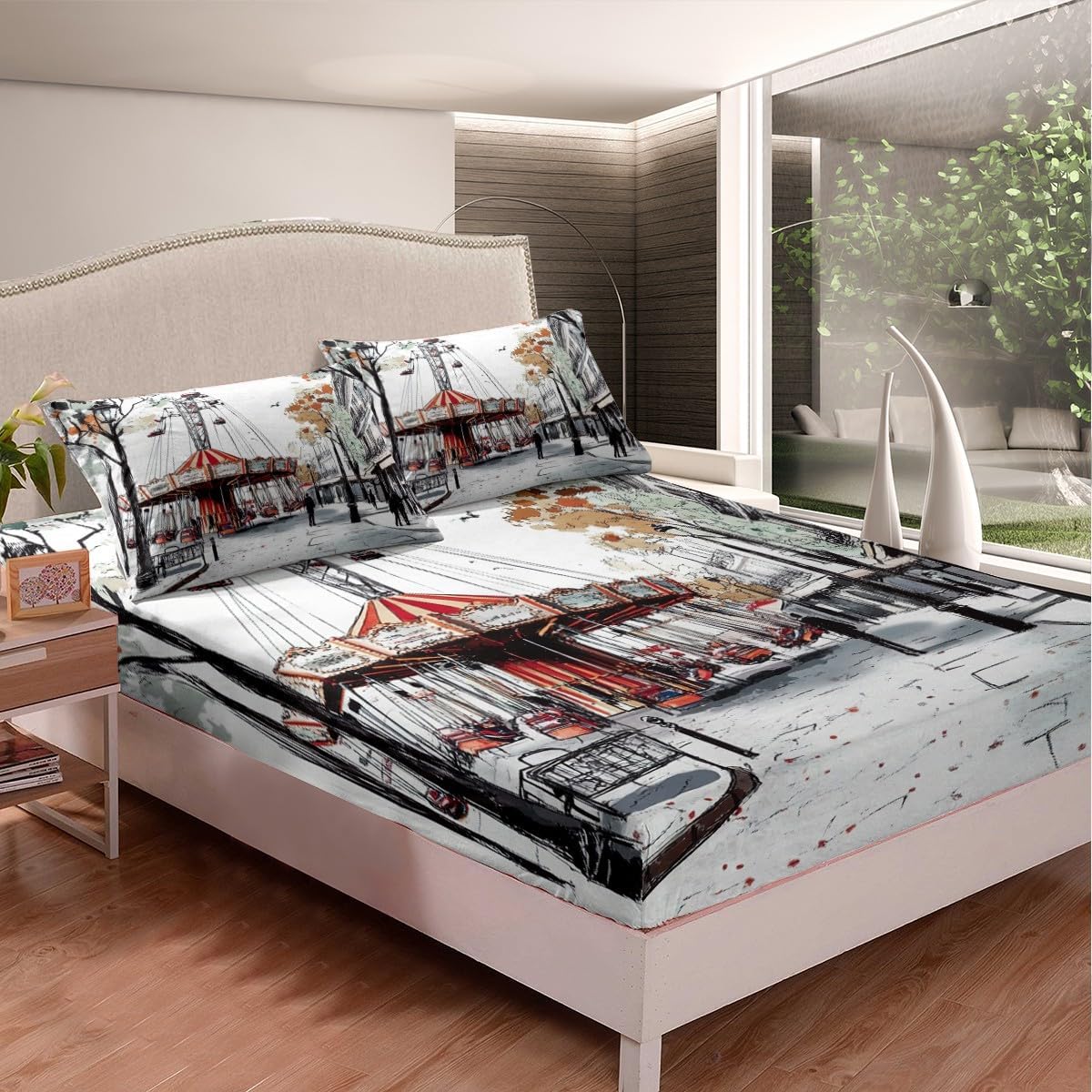 Erosebridal Retro Carousel Bed Sheets Set Twin