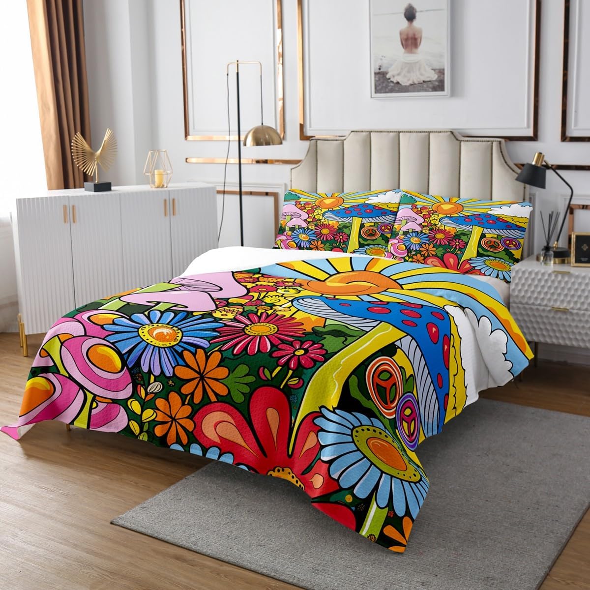 Erosebridal Kawaii Mushroom Quilt Set