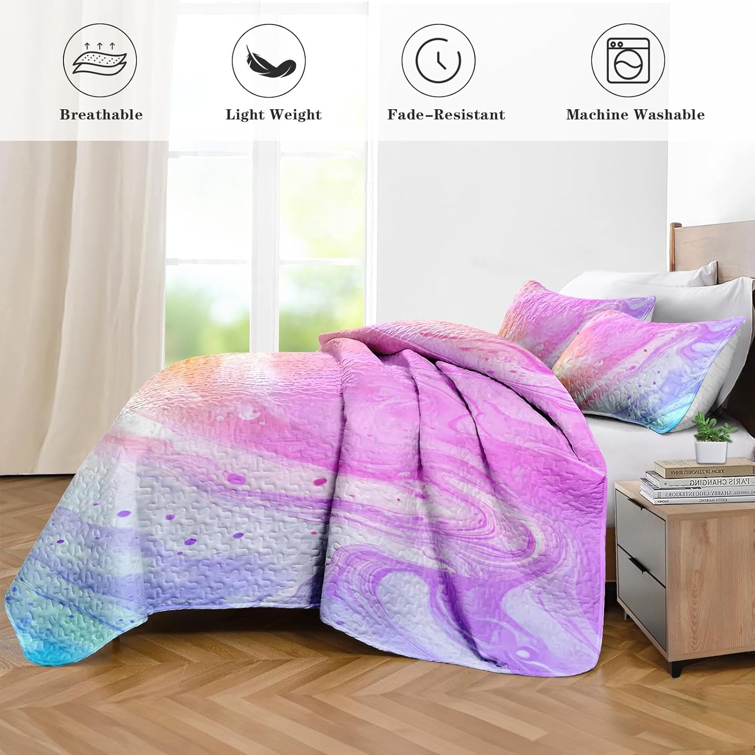 Pamnest Quilt Set FullQueen Size Tie Dye Marble 3 Pcs