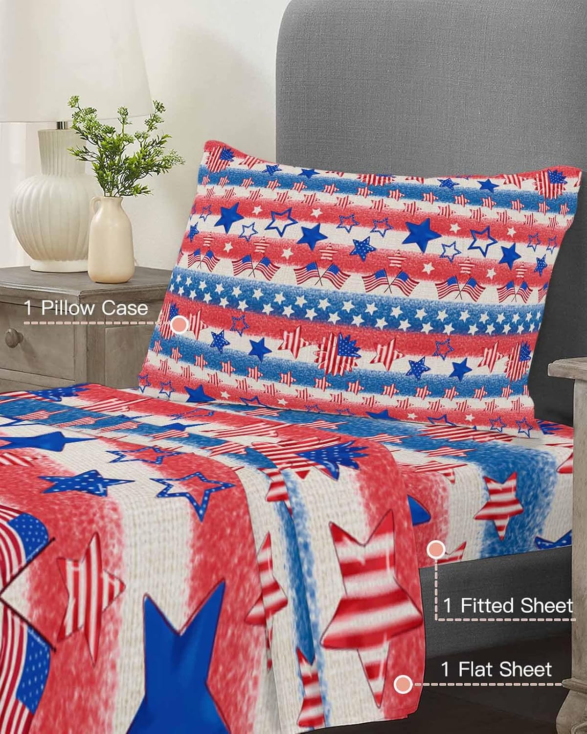 Boanket 4th of July Twin Sheet Set 3 Piece