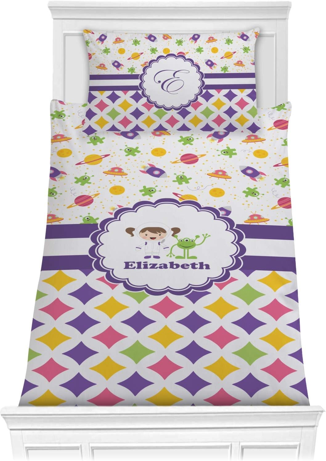 Personalized Girls Space Geometric Print Comforter Set Twin XL