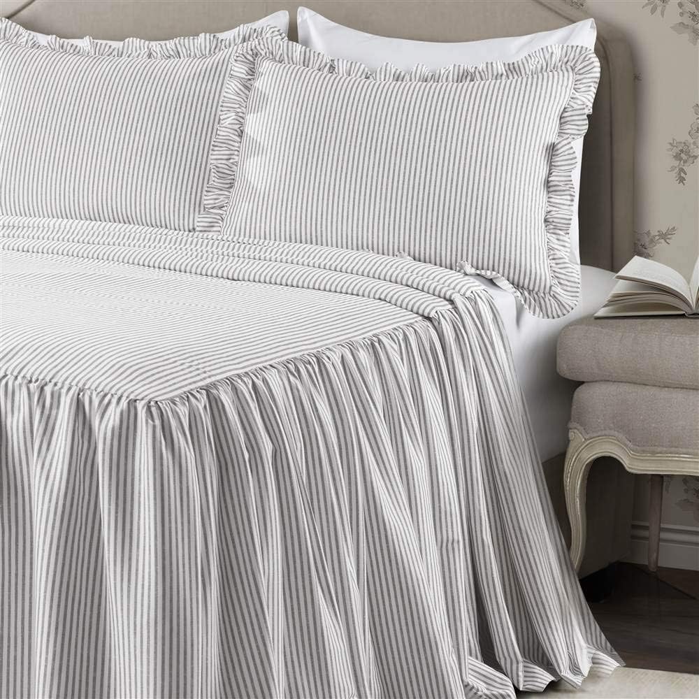 Lush Decor Gray Ticking Stripe Bedspread Set King 3 Piece