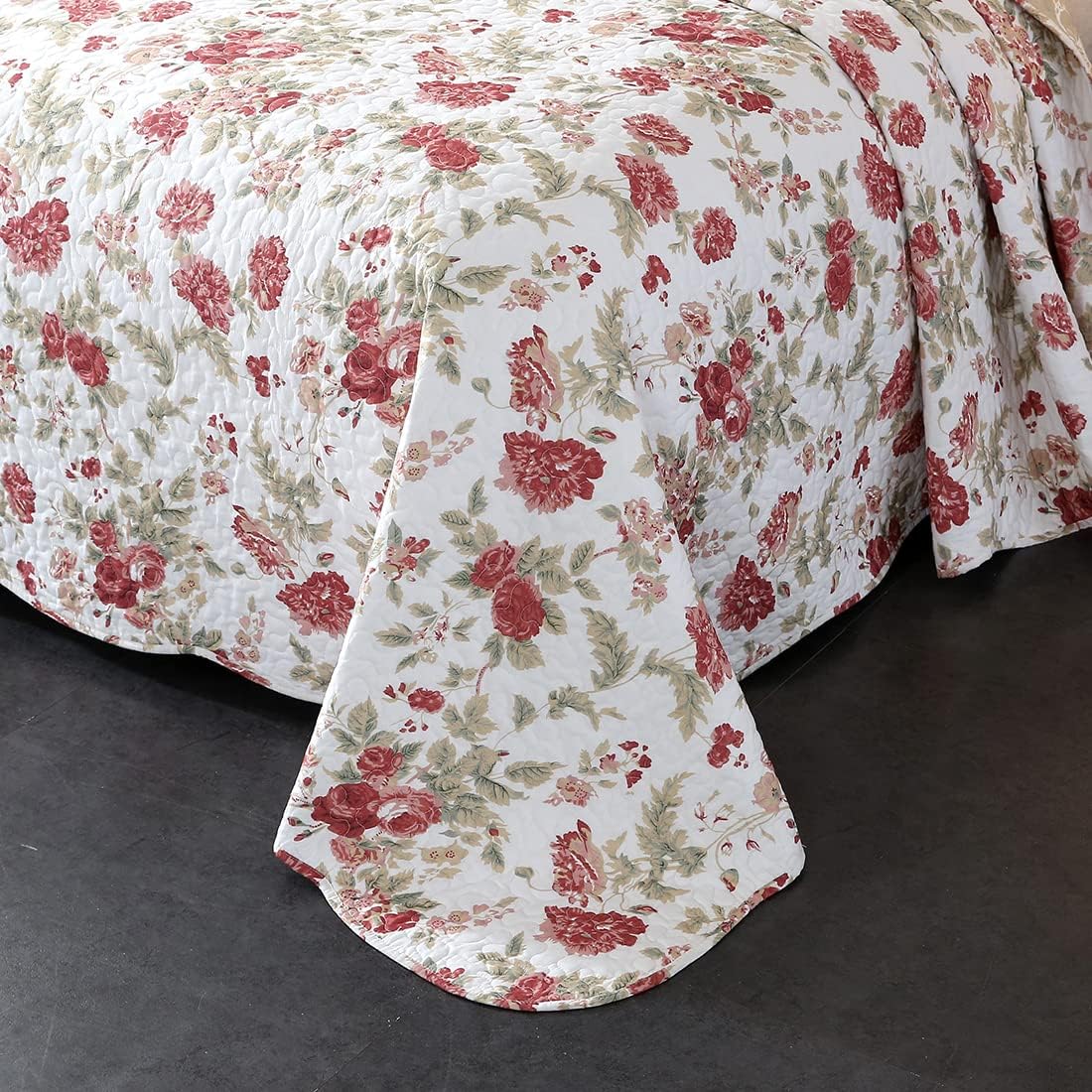 Vctops 3-Piece Romantic Rose Flower Print Bedspread Set