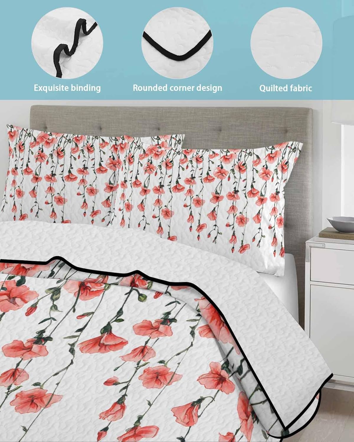 Print Picture Arthome Twin XL Floral Quilt Set