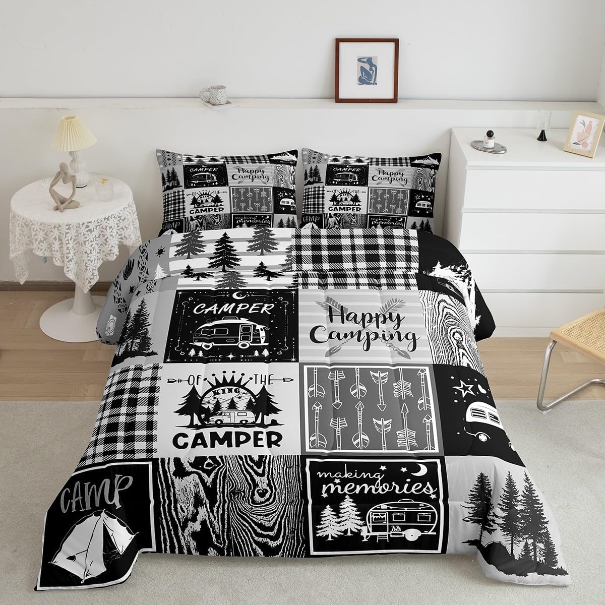 Erosebridal Queen Plaid Comforter Set with Pillow Cases