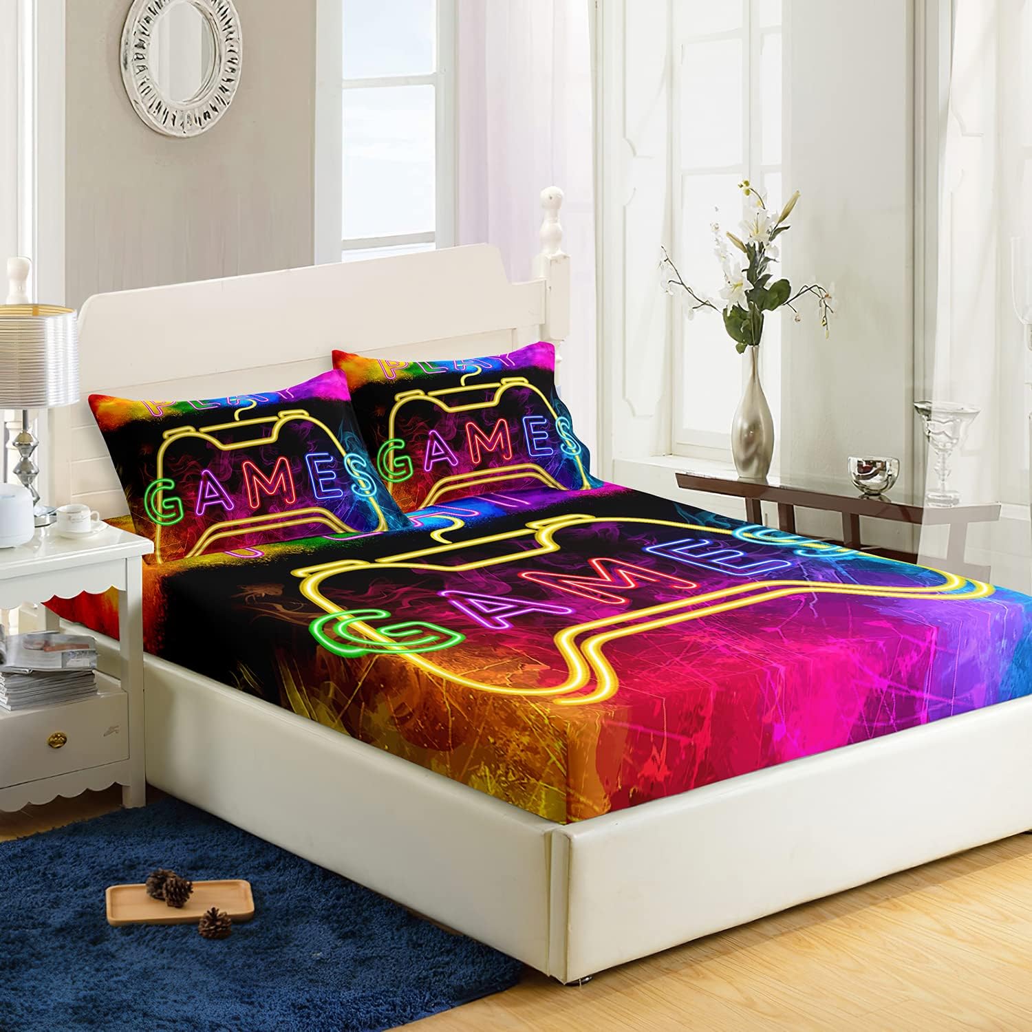 AILONEN Gamer Fitted Sheet Set Twin XL for Kids