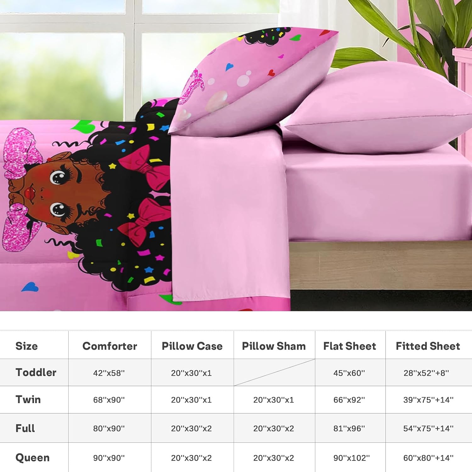 Nesker 5 Pcs Comforter Set Twin Size Pink Princess