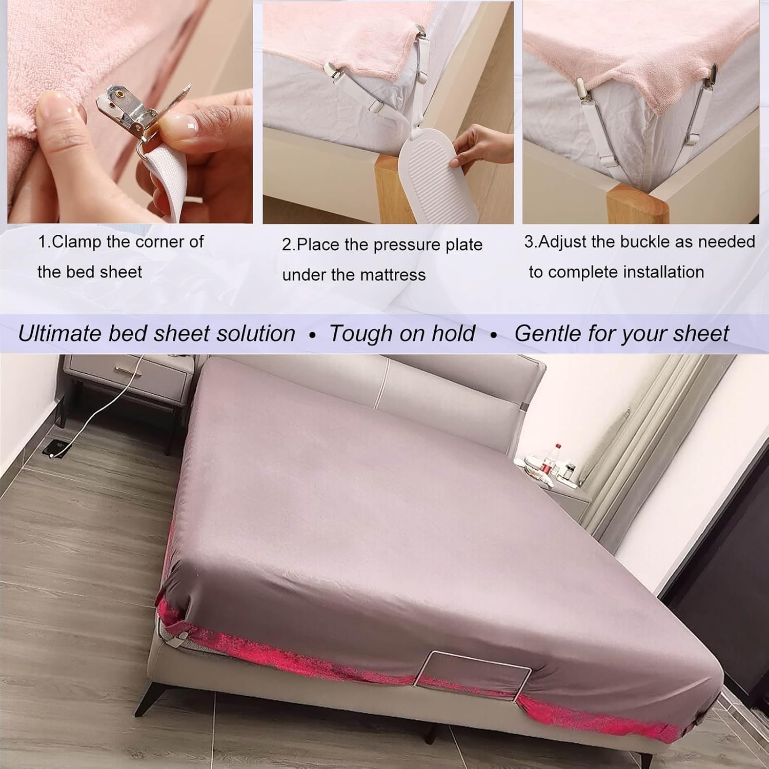 OUPUSES Bed Sheet Holders Straps 4pcs Adjustable
