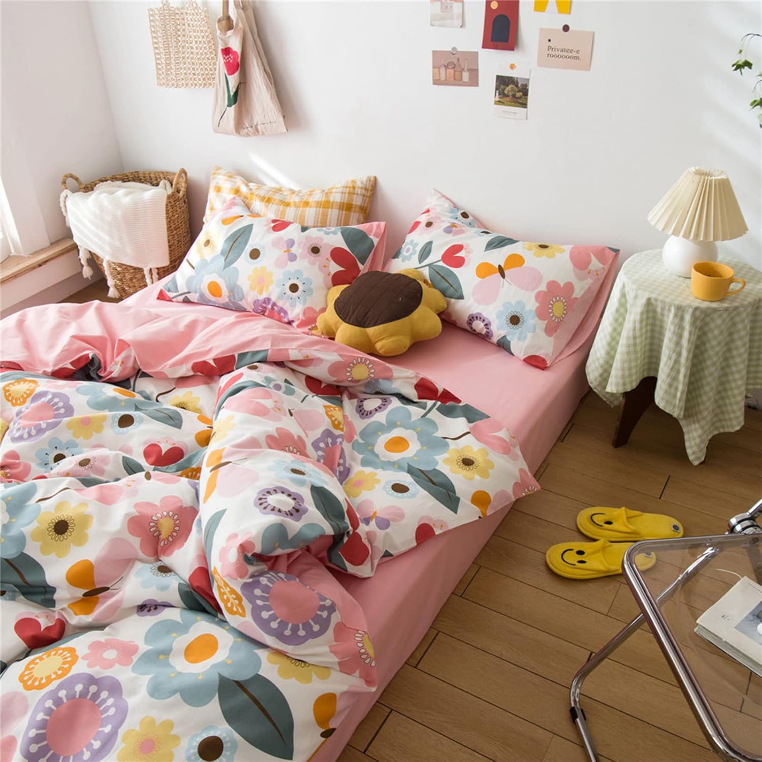 HighBuy Kids Girl Floral Duvet Cover Set Pink 3 pcs