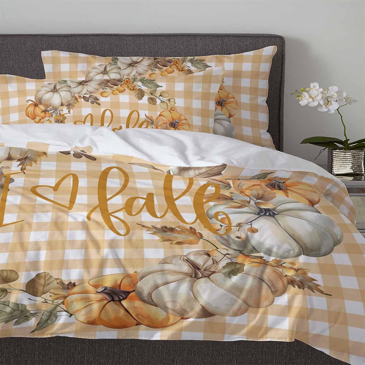OComster California King Duvet Cover Set with Fall Floral Design
