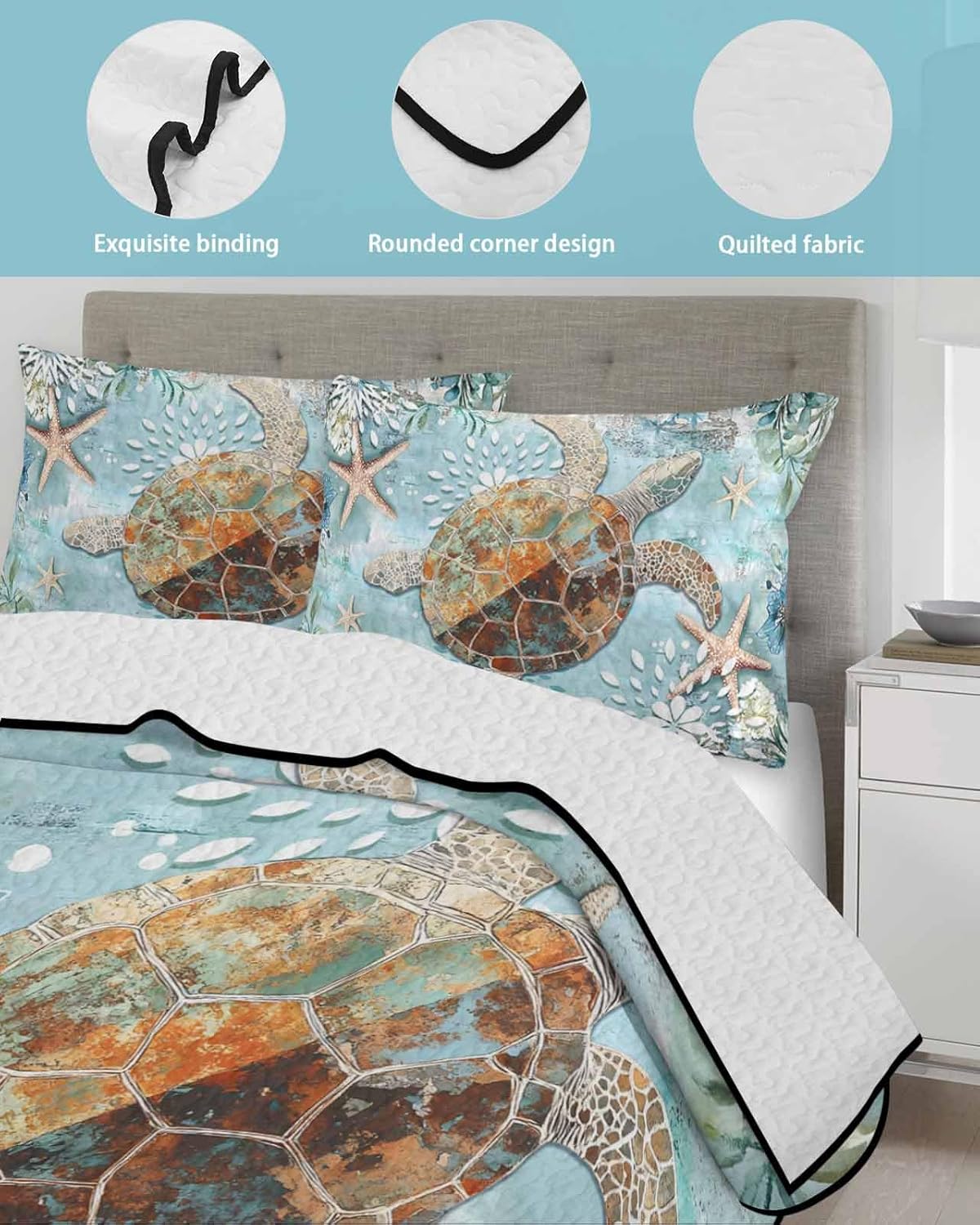 Chucoco Twin XL Quilt Bedding Set Retro Nautical Theme
